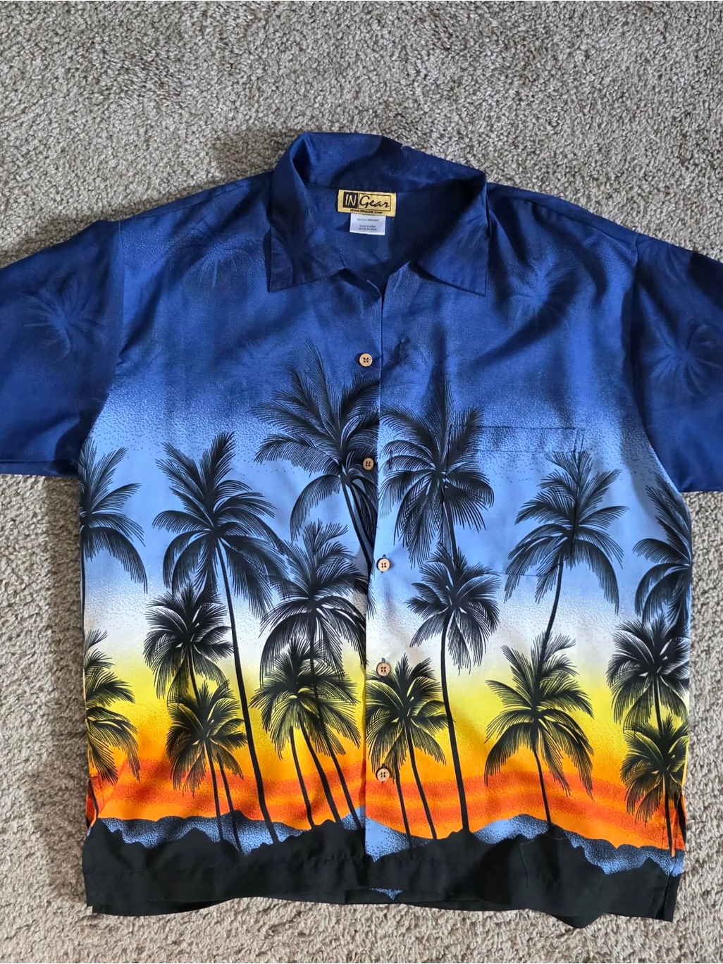 Ingear Blue Sunset Palm Print Short-Sleeve Button-Up Shirt